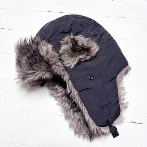 Woolrich Black Faux Fur Trapper Hat Size S/M EUC